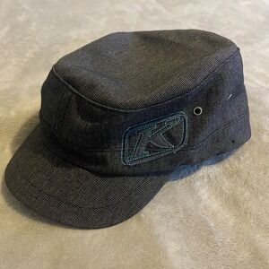 Vintage Klim Military Style Cadet Hat Cap L-XL Flexfit Charcoal Gray Denim Look